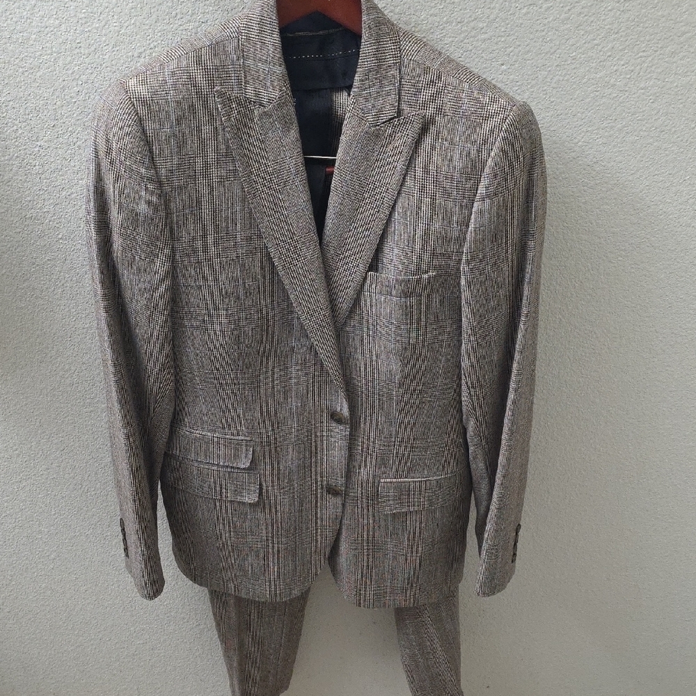 Stafford Signature 100% Wool Brown & Blue Plaid Suit 40R jacket 34×32 Pants - Picture 12 of 12